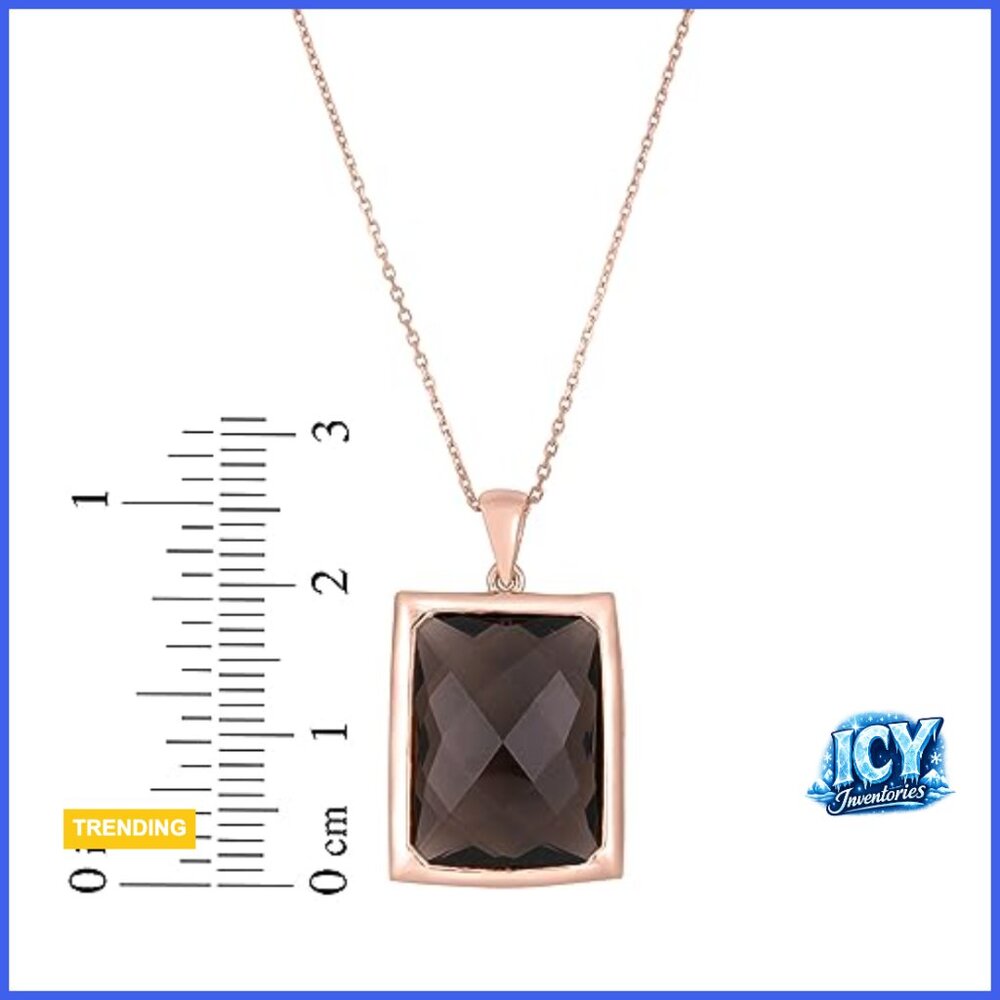 925 Sterling Silver Rose Gold Plated Smoky Quartz Pendant Necklace - Picture 2 of 6